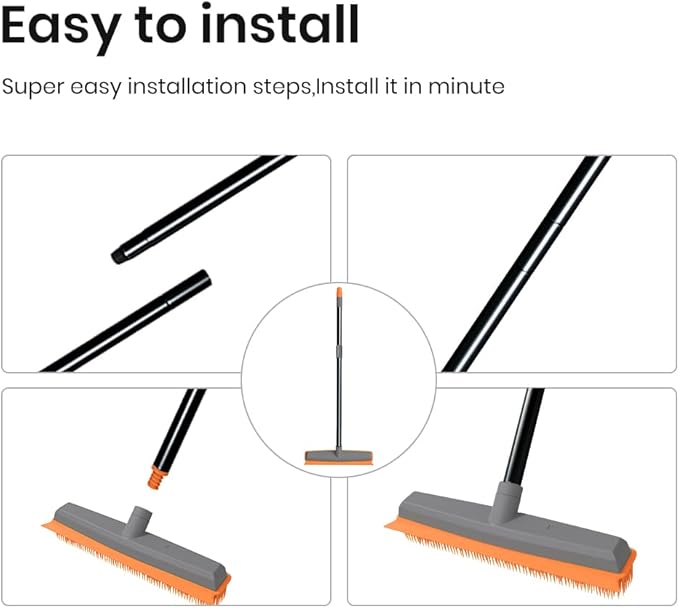 TreeLen Rubber Broom Carpet Rake Pet Hair Remover Broom with Squeegee Extension Push Broom for Carpet Hardwood Floor Tile Windows Cleaning
