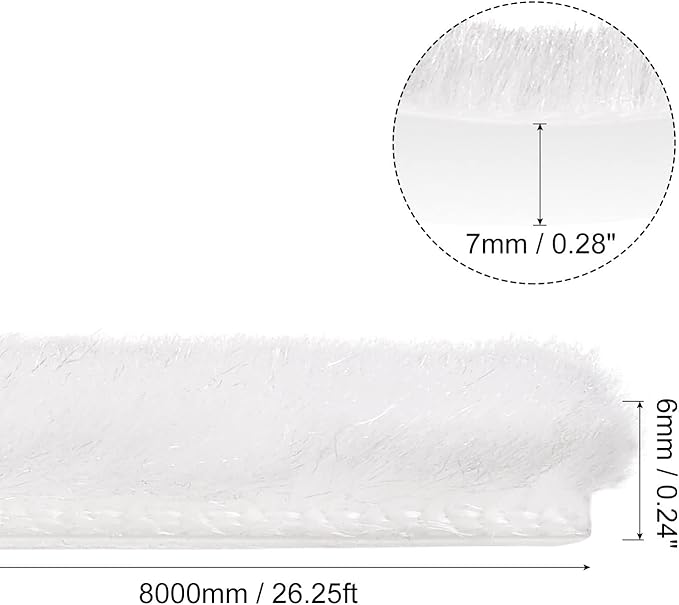 uxcell Weather Stripping Brush, 26ft L x 0.28" W x 0.24" H Self-Adhesive Seal Weatherstrip Sweep Brush White for Door Window