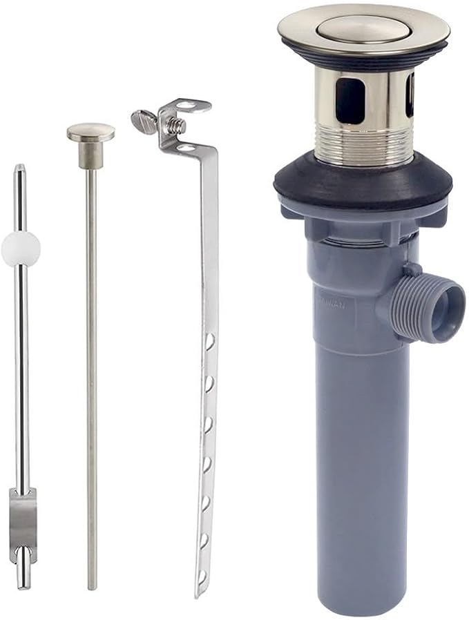 Pop-up Sink Drain Stopper with Lift Rod - Universal Bathroom Sink Drain Kit for Lavatory & Vanity Sink with Overflow, Fit Most US Drains (Brushed Nickel)
