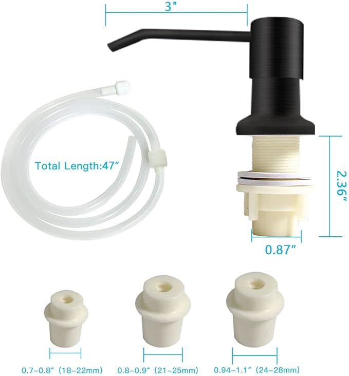 OHiHi Dish Soap Dispenser for Kitchen Sink, Countertop Sink Soap Dispenser Water Pump with 47” No-Spill Extension Tube Kit Design for Kitchen Bathroom, Easy to Press, No More Refills （Black）