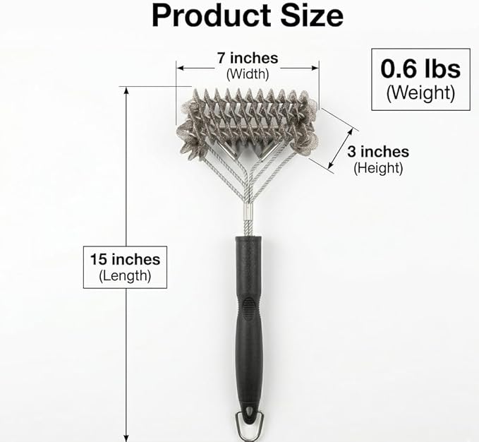HOPEPOP Large Grill Brush - Heavy Duty Stainless Steel BBQ Cleaner, 3-in-1 Triple Helix Wire Scrubber for Safe & Efficient Cleaning, Perfect for Gas Charcoal