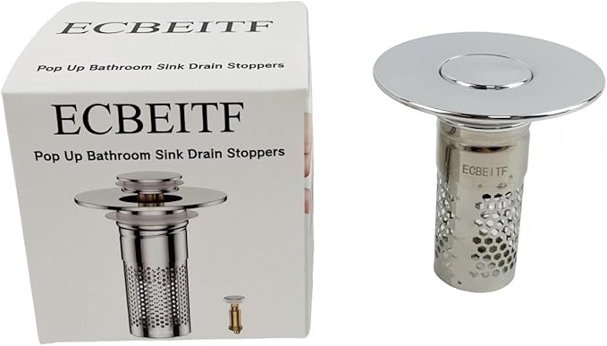 2 Pack Pop Up Bathroom Sink Drain Stoppers, Removable Sink Drain Strainer Stopper Hair Catcher with Stainless Steel Anti-Clog Filter Basket for Sinks and Drains 1.06-1.5 Inch