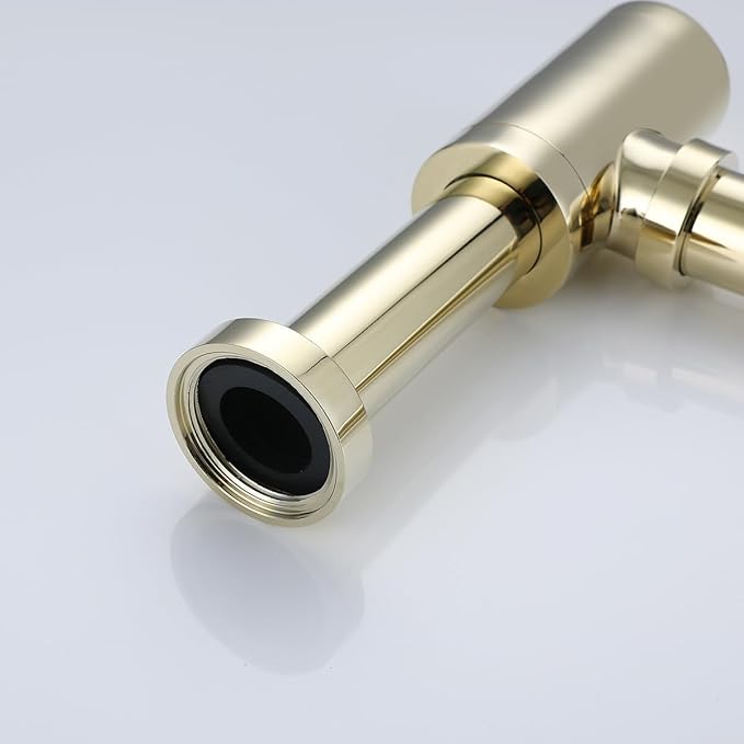 RANDOM Light Gold Polished Brass Contemporary Round Bottle P Trap 1 1/4,Basin Sink Waste Drain P Trap Kit.