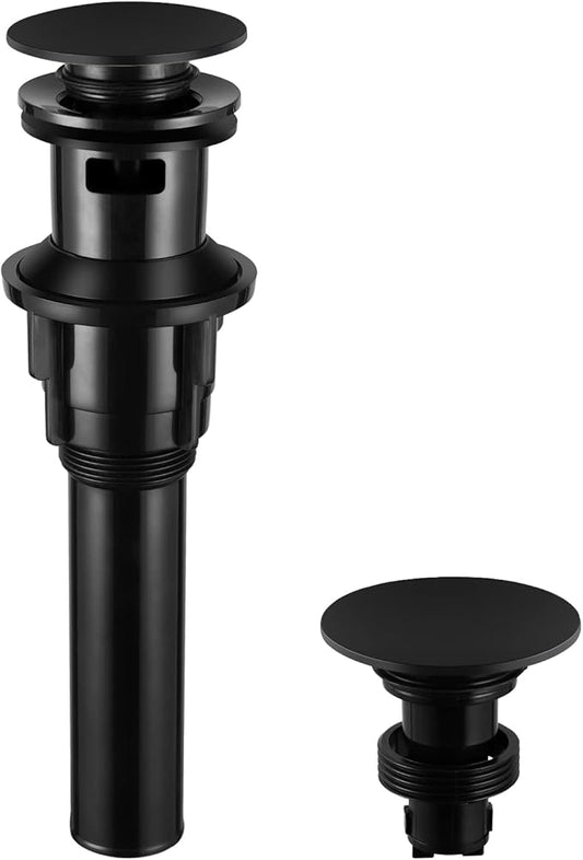 PARLOS Pop Up Drain Stopper with Overflow for Bathroom Sink Faucet Vessel Vanity, Matte Black, 20861