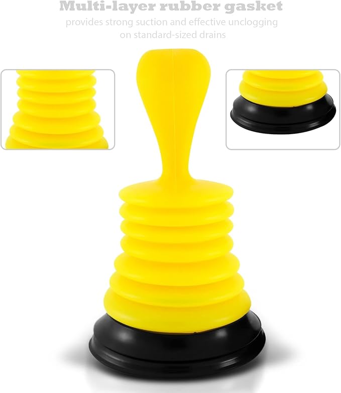 Meadow Lane Small 7" Sink Plunger - Mini Clog Remover for Kitchen & Bathroom Sink Drains - Hand Ergonomic, Space-Saving & Powerful Suction - Universal Fit for Home or Commercial Use, Yellow