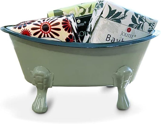 Rustic Enamel 1 Piece 5.5" Metal Clawfoot Mini Bathtub Soap Dish Mini Bath Tub Decoration Clawfoot Tub Soap Caddy Collection (Gray with Soap)