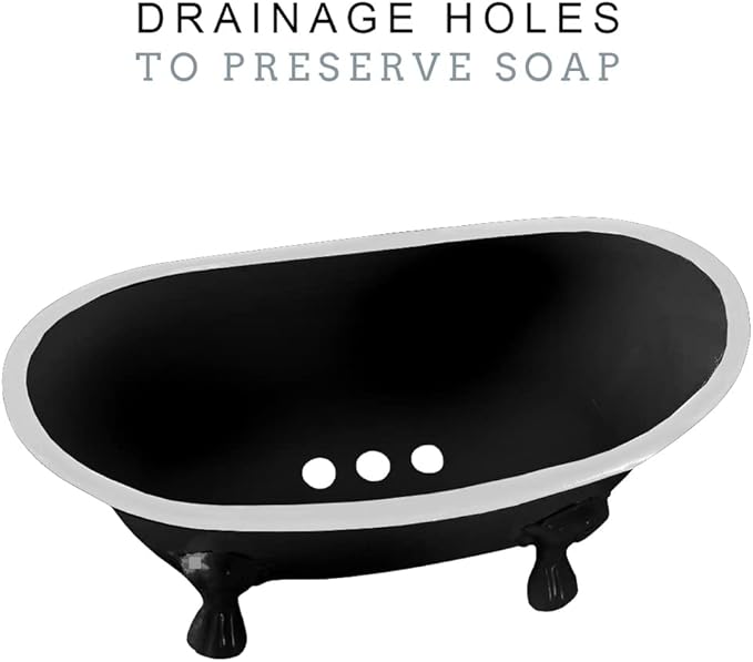 Rustic Enamel 1 Piece 5.5" Metal Clawfoot Mini Bathtub Soap Dish Mini Bath Tub Decoration Clawfoot Tub Soap Caddy Collection (Black)