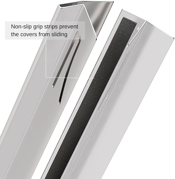 T-Shaped Stainless Steel Stove Gap Covers with Non-Slip Grip Strips – Extendable Length Stove Gap Filler (2 Pack, 14"-27.5") – Non-Sliding, Heat Resistant for Seamless Kitchen Protection (Silver)