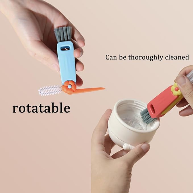 3 in 1 Cup Lid Cleaning Brush, 3PCS Multifunctional Cup Lid Cleaning Brushes with Scraper, Crevice, Angled Brush, for Coffee Mugs, Water Bottles, Tumblers (3)