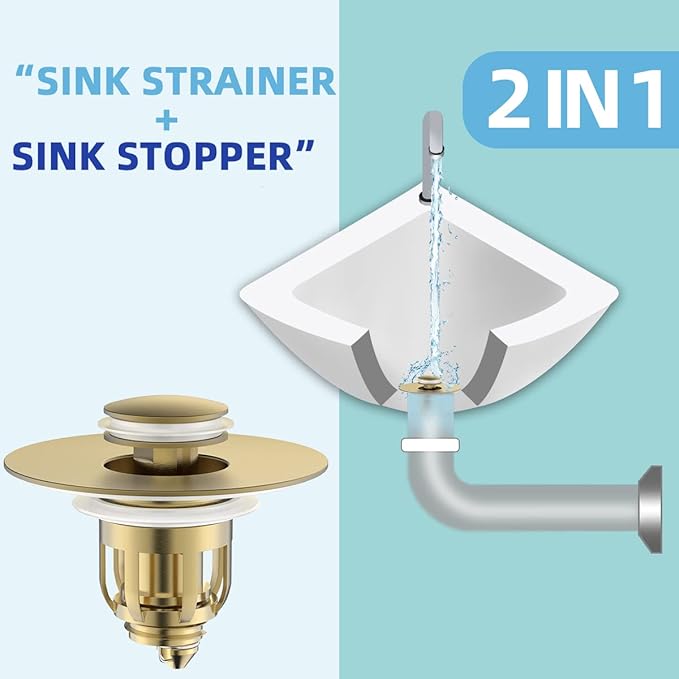Universal Bathroom Sink Stopper, Pop Up Sink Stopper with Basket Hair Catcher, Anti Clogging Sink Drain Filter for 1.06"-1.65" Drain Holes