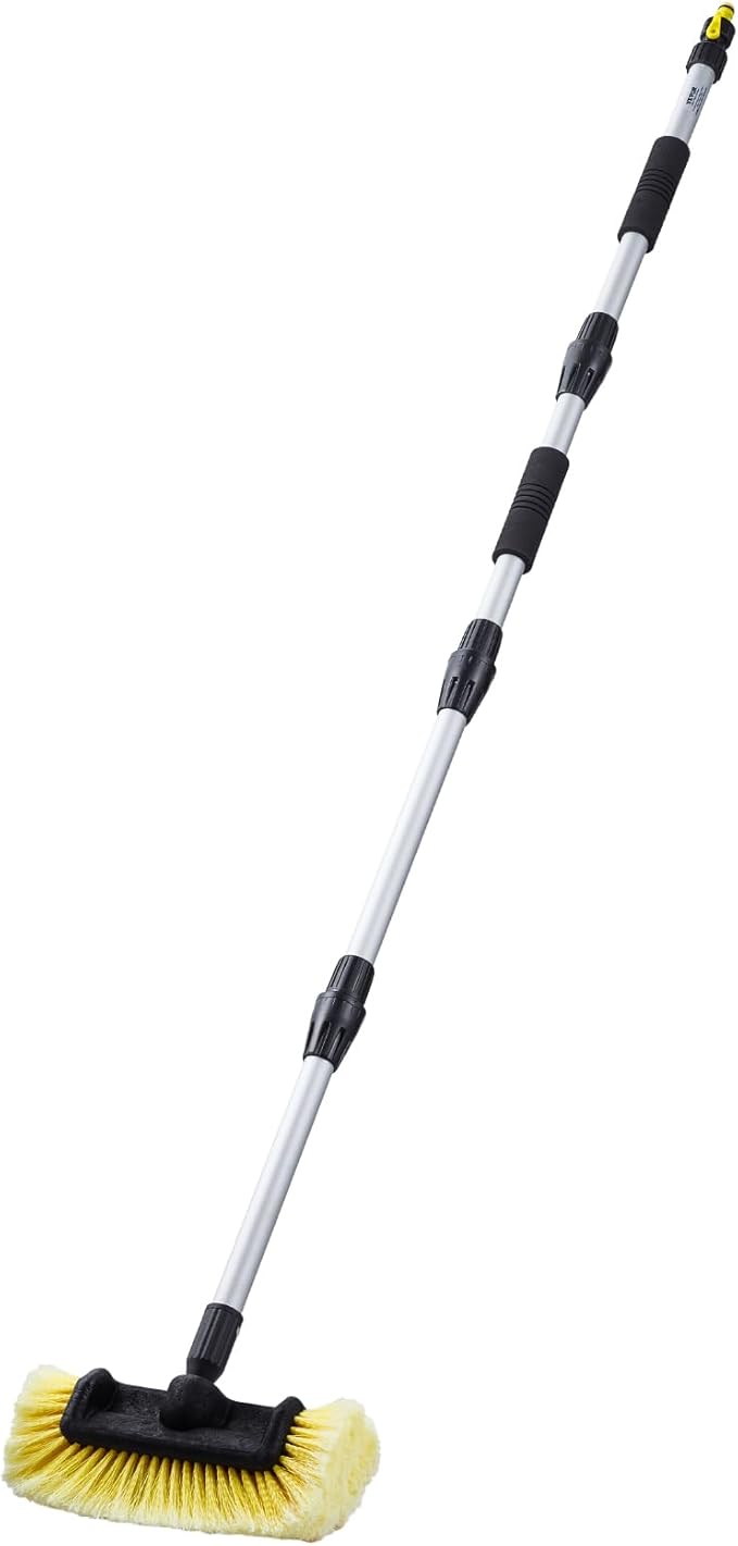 VEVOR Car Wash Brush, 66.7-Inch Extendable Car Washing Brush with Long Handle, 12" Scratch-Free Soft PVC Bristle Head, Flow-Thru Car Cleaning Mop Kit with Water Hose Attachment for Car RV Boat
