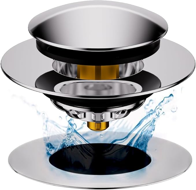 Universal Pop-Up Bathtub Stopper with Clog-Proof Strainer, Bath Drain Plug (Fits 1.4-1.6 Inch Drains)