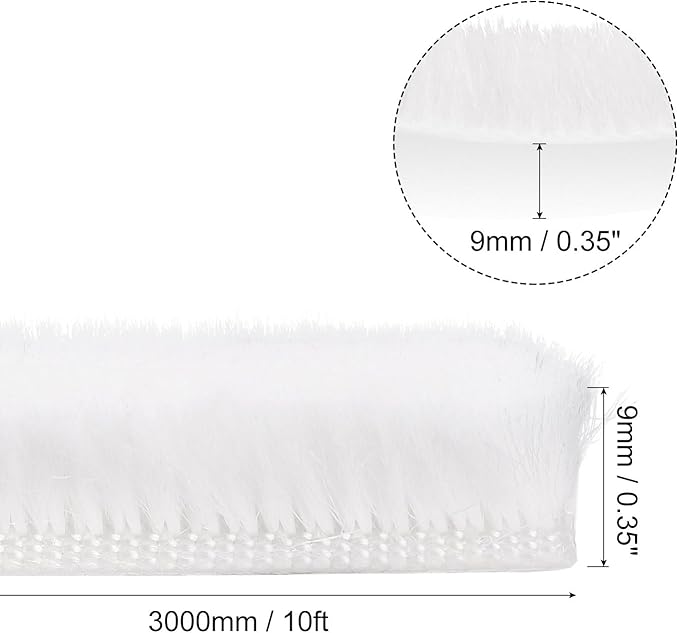 uxcell Weather Stripping Brush, 10ft L x 0.35" W x 0.35" H Self-Adhesive Seal Weatherstrip Sweep Brush White for Door Window