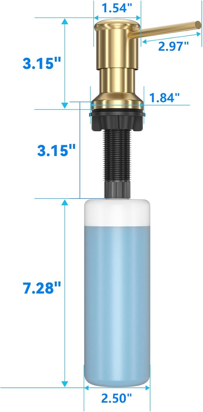 Dish Soap Dispenser, Kitchen Sink Soap Dispenser Pump with 17 OZ Bottle, Refill from The Top, Wide Pump Head Base (Golden)