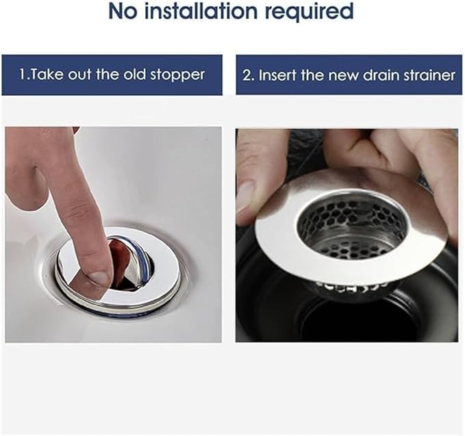2Pcs Polished Silver Shiny Drain Strainer - Fits 1.25"-1.60" Hole | Stainless Steel Hair Catcher for Bathroom/Bathtub/Laundry/RV Sink