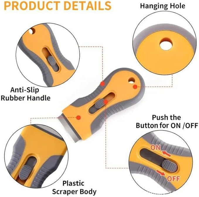 2pcs Retractable Razor Scraper with 20 Extra Blades, Safety Lock Window Scraper for Removing Labels, Paint, Stickers from Glass, Stovetop & Surfaces