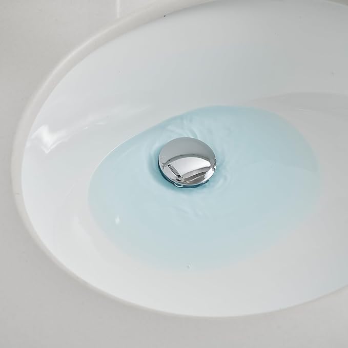 Bathroom Sink Drain with Overflow Vessel Vanity Pop Up Drain Assembly Stopper Lavatory Commercial Bath Brass Fits Bathroom Standard Sink Hole 1-1/2" to 1-3/4" Chrome Finish, P07C