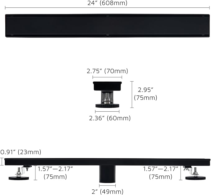 24 Inch Linear Shower Drain Matte Black 304 Stainless Steel