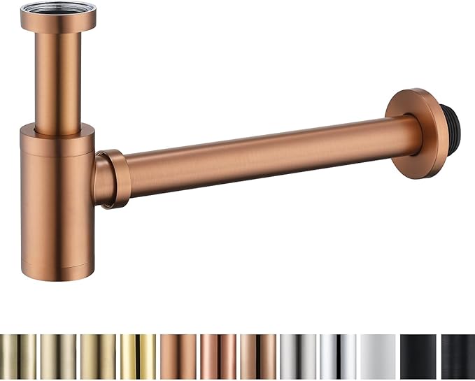 RANDOM Brass Contemporary Round Bottle P Trap 1-1/4,Bathroom Lavatory Adjustable Basin Sink Waste Drain P-Trap Kit Brushed Bronze Sink Trap.83888BB