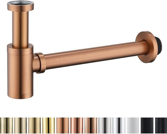 RANDOM Brass Contemporary Round Bottle P Trap 1-1/4,Bathroom Lavatory Adjustable Basin Sink Waste Drain P-Trap Kit Brushed Bronze Sink Trap.83888BB