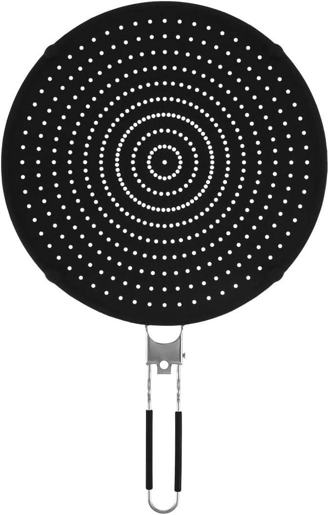 Silicone Splatter Screen, Silicone Splatter Screen for Frying Pan 13", Foldable Grease Guard Heat Resistant Oil Splash Guard, Non-Stick, For Daily Cooking and Baking(Black）