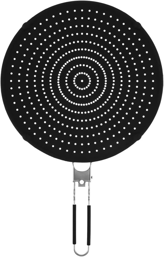 Silicone Splatter Screen, Silicone Splatter Screen for Frying Pan 13", Foldable Grease Guard Heat Resistant Oil Splash Guard, Non-Stick, For Daily Cooking and Baking(Black）