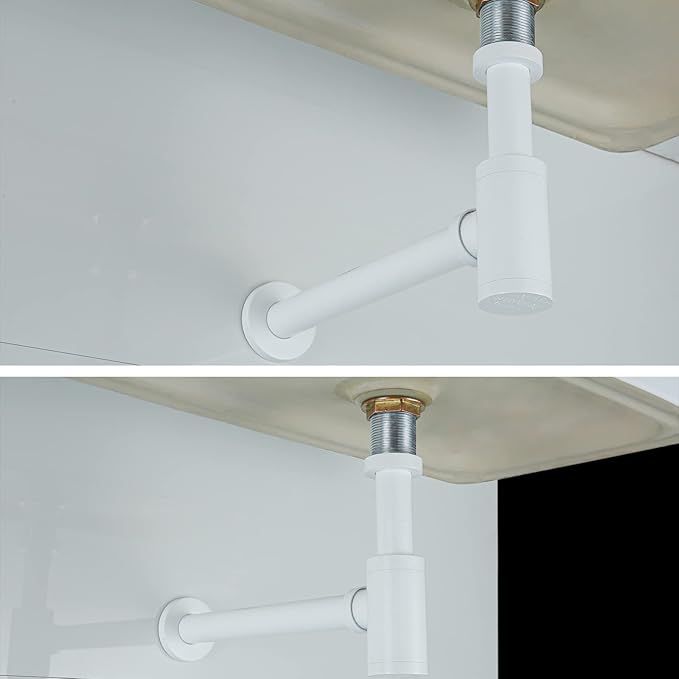 RANDOM Brass Contemporary Round Bottle P Trap 1 1/4,Matte White Basin Sink Waste Drain P Trap Kit. 83888MW