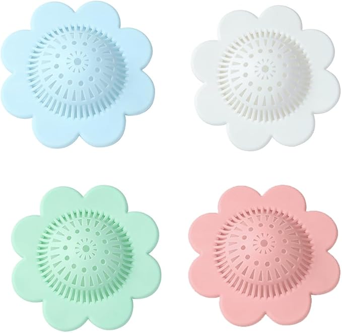 4PCS Drain Hair Catcher Shower Drain Covers Durable Silicone Hair Stopper,Bathtub and Shower Drain Protectors for Bathroom Bathtub and Kitchen
