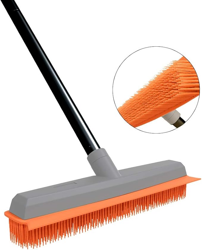 TreeLen Rubber Broom Carpet Rake Pet Hair Remover Broom with Squeegee Extension Push Broom for Carpet Hardwood Floor Tile Windows Cleaning