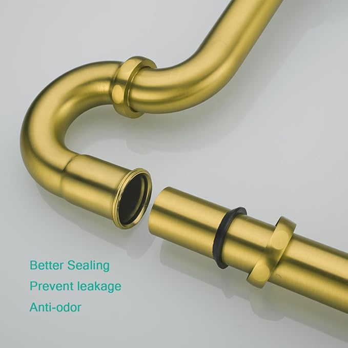 Brass P Trap U-Shape 1 1/4 inch Sink Drain Pipe with Slip Joint Extension Tub,12 inch Vertical Pipe length Adjustable Height Sink Waste Trap Drain Kit Champagne Bronze,SE83555CB-L ﻿