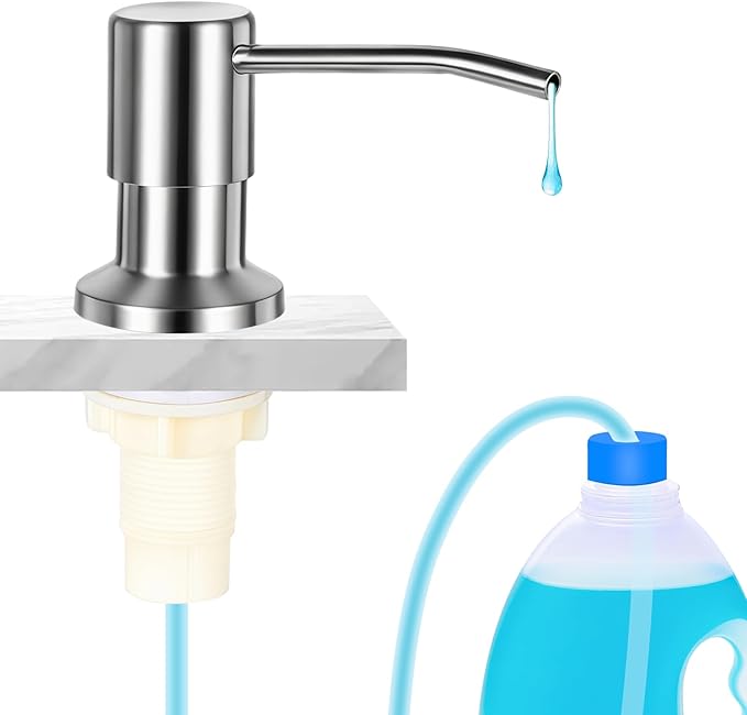Soap Dispenser for Kitchen Sink, Upgrade Built in Sink Soap Dispenser Brushed Nickel, Countertop Sink Soap Dispenser Pump with 47" Extension Tube kit, No Need More Refills