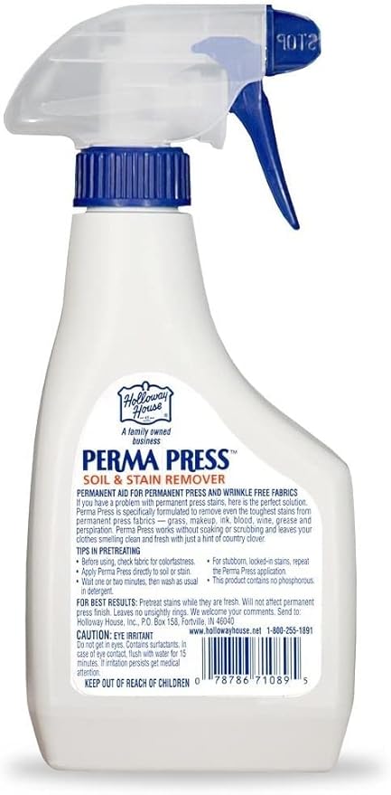 Holloway House Perma Press Soil & Stain Remover 16oz | Formulated For Heavy-Duty Cleaning Action to Remove Tough Stains From Uniforms, Linens & Clothes | Cleans, Penetrates & Lifts Away Stains