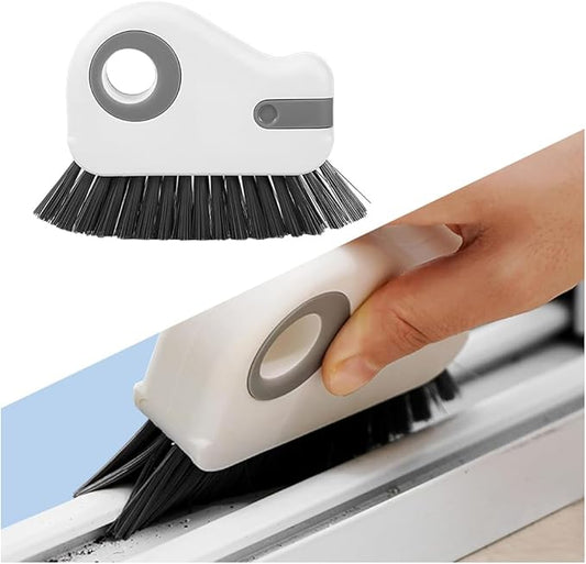 2 in 1 Car Groove Cleaning Brush, Multifunction Vehicle Crevice Cleaner with Hidden Scraper, Automotive Window Seal Sill Sliding Door Track Cleaning Brush, Universal Fit (Gray White)