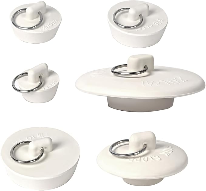 6 Sizes of Sink Stoppers, Bathtub Drain Stopper with Ring Suitable, Rubber Sink Drain for Kitchen, Bathroom and Laundry Sink, Bathtub Accessories