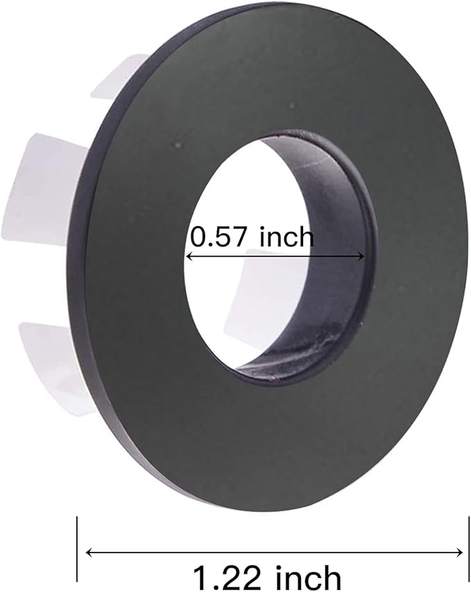 BWE Matte Black Sink Basin Trim Overflow Cover for Kitchen and Bathroom Vanity Sink Solid Brass Vessel Insert in Hole Round Caps Pack of 2