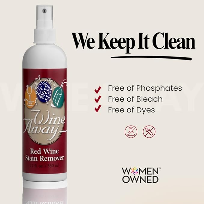 Wine Away Red Wine Stain Remover - Perfect Fabric, Upholstery and Carpet Cleaner Spray Solution - Effectively Removes Blood, Coffee, and Pet Stains - Fresh Citrus Scent - 12oz (Set of 4 bottles)