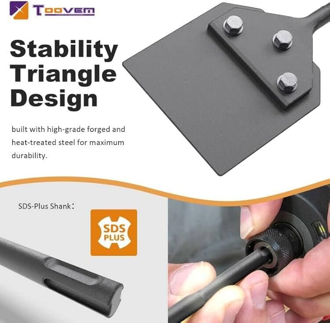 4 Inch SDS Plus Floor Scraper Kit, 4 x 10 Inch Tile Removal Chisel Tool with Spare Blades, Bolts, Nuts, Lock Washers, Removes Thinset Adhesives Wall Scraper, fits SDS-Plus Rotary Hammers