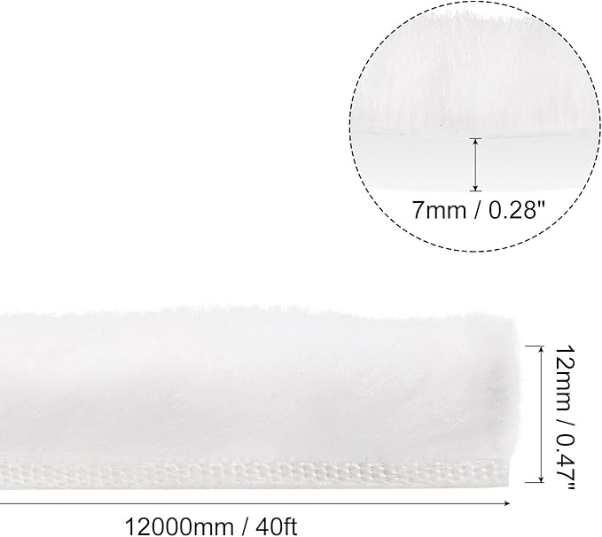 uxcell Weather Stripping Brush, 40ft L x 0.3" W x 0.5" H Self-Adhesive Seal Weatherstrip Sweep Brush White for Door Window