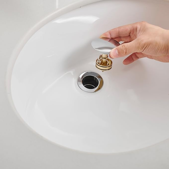Bathroom Sink Drain with Overflow Vessel Vanity Pop Up Drain Assembly Stopper Lavatory Commercial Bath Brass Fits Bathroom Standard Sink Hole 1-1/2" to 1-3/4" Chrome Finish, P07C