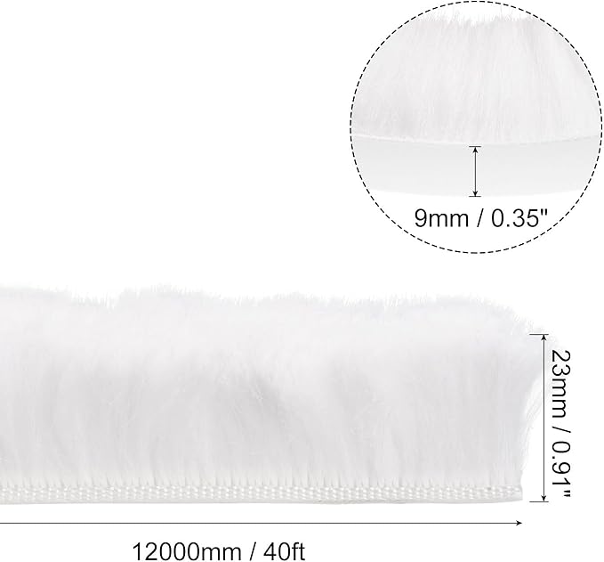 uxcell Weather Stripping Brush, 40ft L x 0.35" W x 0.9" H Self-Adhesive Seal Weatherstrip Sweep Brush White for Door Window