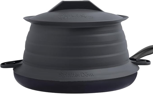 L.I.Q Silicone Splatter Guard – Fits 10 and 12 Inch Pots (25 and 30 Centimeters) – Microwave Safe and Durable SplatterDom - Includes 10” Lid - Food and Oil Splash Guard (Chic Metallic, Large)