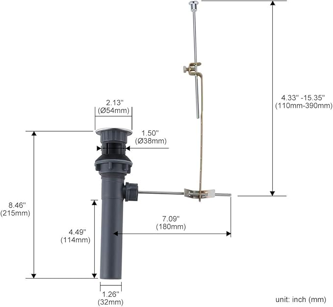WOWOW Pop Up Drain Assembly with Lift Rod and Overflow Drain Stopper Assembly for Bathroom Faucet,Chrome
