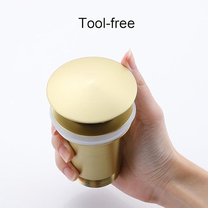 RANDOM Brushed Gold Brass Bottle P Trap Contemporary Round Bottle P-Trap 1 1/4 with Pop Up Drain Without Overflow.83888BGS