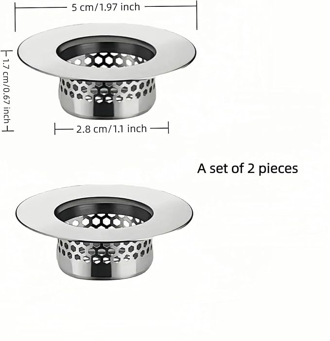 Bathroom Sink & Bathtub Drain Filter Strainer Set - 2 Pack Hair Catcher with Universal 1.25-1.6 Inch Drain Cover for Shower, Vanity, RV Sink - Anti-Clog, Easy-Clean, Gap-Free Design