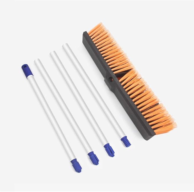 18" Push Broom Heavy Duty Large Outdoor Sweeping Broom Wide Industrial Scrub Brush with Long Handle Commercial for Concrete Floor Shop, Garage, Warehouse, Street, Driveway(Orange