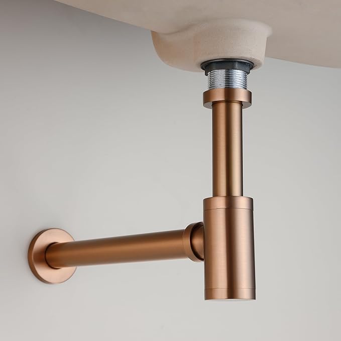 RANDOM Brass Contemporary Round Bottle P Trap 1-1/4,Bathroom Lavatory Adjustable Basin Sink Waste Drain P-Trap Kit Brushed Bronze Sink Trap.83888BB