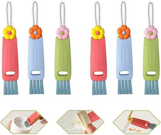 3 in 1 Cup Lid Cleaning Brush, 6PCS Multifunctional Cup Lid Cleaning Brushes with Scraper, Crevice, Angled Brush, for Coffee Mugs, Water Bottles, Tumblers (6)