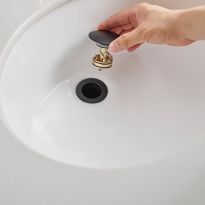 Bathroom Sink Drain with Overflow Vessel Vanity Pop Up Drain Assembly Stopper Lavatory Commercial Bath Brass Fits Bathroom Standard Sink Hole 1-1/2" to 1-3/4" Matte Black, P01B