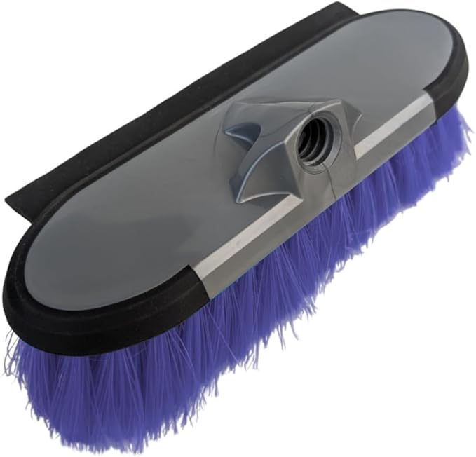 TERAVAN 10" 2 in 1 Water Flow Through Scrub Brush, Car Wash Brush with Built-in Squeegee- Soft Bristle Cleaning Brush for Cars, RVs, Boats, Solar Panels, Patio, Siding, Decks and Windows