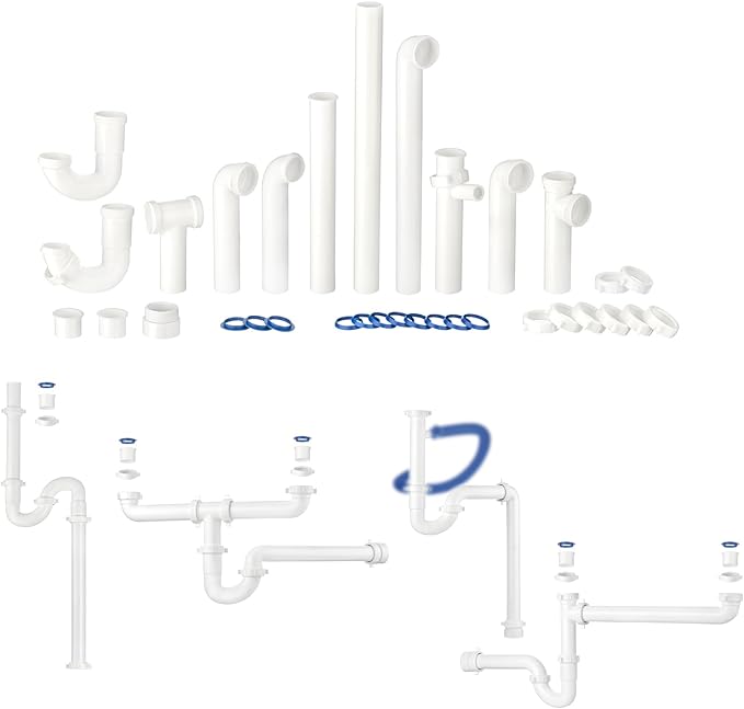 （1 Pack） Yariwiz 1-1/2 inch White Kitchen Sink Drain Kit for Most Kitchen Sink Drain Replacement Tubular Plumbing Pipe Assembly KSD-007W